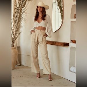 Jaxon Cream wide leg trousers